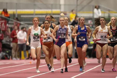Sydney Collins of Kansas State competes in the womens Distance Medley Relay at the 2018 Big 12 Indoor Track and Field Championships in Ames, Iowa.