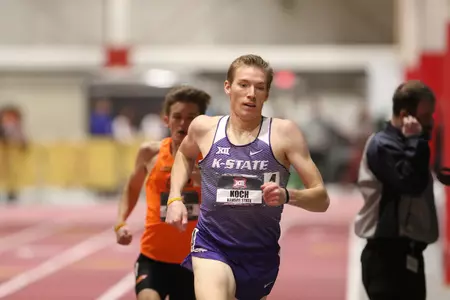 Lukas Koch of Kansas State competes in the mens 800 meter run at the 2018 Big 12 Indoor Track and Field Championships in Ames, Iowa.
