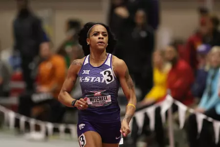 A'Keyla Mitchell of Kansas State competes in the womens 200 meter dash at the 2018 Big 12 Indoor Track and Field Championships in Ames, Iowa.