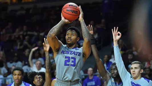 LAS VEGAS, NV - NOVEMBER 23:  Kansas State Wildcats guard Amaad Wainright (23) shoots a 3-pointer against teh Arizona State Sun Devils during day one of the Las Vegas Invitational at the Orleans Arena on November 23, 2017 in Las Vegas, Nevada.  (Photo by Sam Wasson)
