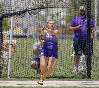 K-State FR Shaelyn Ward competing in the W Hammer at the 2018 Big 12 Track and Field Championship at Clyde Hart Stadium in Waco, TX on Friday, May 11, 2018