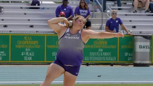 K-State FR Taylor Latimer competing in the Womens Shot Put at the 2018 Big 12 Track and Field Championship at Clyde Hart Stadium in Waco, TX on Sunday, May 13, 2018