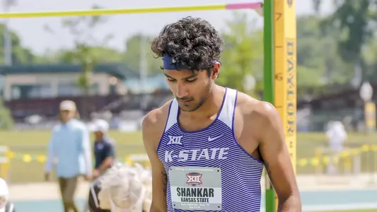 K-State FR Tejaswin Shankar competing in the Mens High Jump at the 2018 Big 12 Track and Field Championship at Clyde Hart Stadium in Waco, TX on Saturday, May 12, 2018