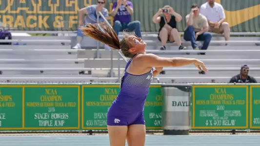 K-State SO Gabby Lavington competing in the Womens Shot Put at the 2018 Big 12 Track and Field Championship at Clyde Hart Stadium in Waco, TX on Sunday, May 13, 2018