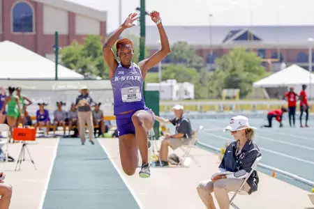 K-State SR Claudette Allen competing in the Womens Long Jump at the 2018 Big 12 Track and Field Championship at Clyde Hart Stadium in Waco, TX on Saturday, May 12, 2018