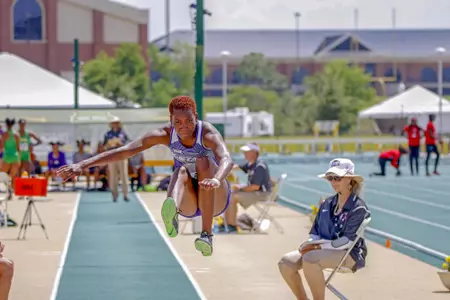 K-State SR Claudette Allen competing in the Womens Long Jump at the 2018 Big 12 Track and Field Championship at Clyde Hart Stadium in Waco, TX on Saturday, May 12, 2018