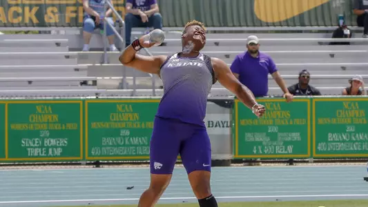 K-State SR Jess St. John competing in the Womens Shot Put at the 2018 Big 12 Track and Field Championship at Clyde Hart Stadium in Waco, TX on Sunday, May 13, 2018