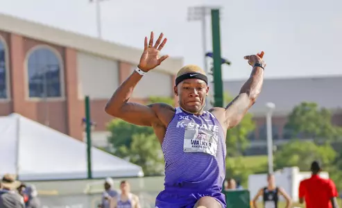 K-State So Jullane Walker competing in the Mens Long Jump at the 2018 Big 12 Track and Field Championship at Clyde Hart Stadium in Waco, TX on Saturday, May 12, 2018