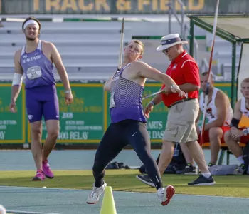 K-State So Logan Wolfley competing in the M Javelin at the 2018 Big 12 Track and Field Championship at Clyde Hart Stadium in Waco, TX on Friday, May 11, 2018