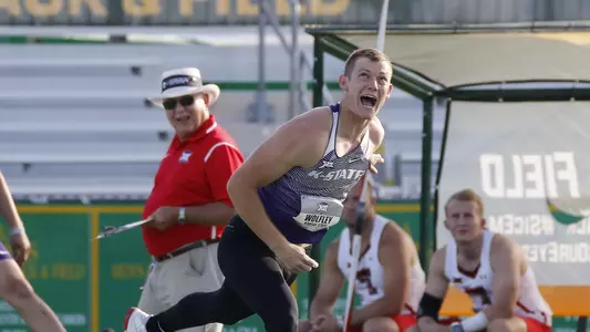 K-State So Logan Wolfley competing in the M Javelin at the 2018 Big 12 Track and Field Championship at Clyde Hart Stadium in Waco, TX on Friday, May 11, 2018