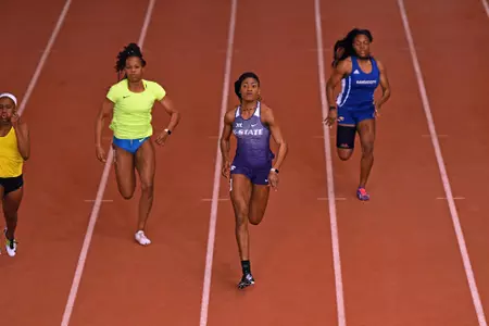 K-State's Taishia Pryce competes during the K-State Winter Invitational at Ahearn Field House in Manhattan, Kansas on December 9, 2018.