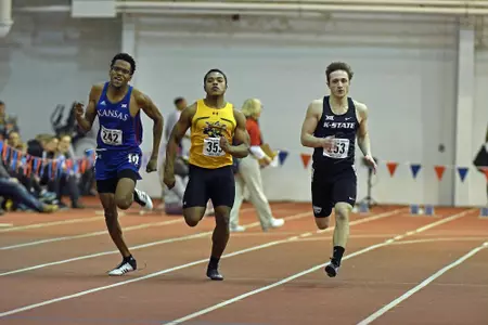 K-State's Parker McCafferty competes during the KU-KSU-WSU Triangular at Anschutz Pavilion in Lawrence, Kansas.