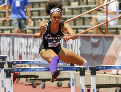 K-State JR Ariel Okorie competing in the Heptathlon 100 Hurdles at the 2019 NCAA Div 1 Track and Field Championship at the Mike A. Myers Stadium in Austin, TX on Friday, June 7, 2019