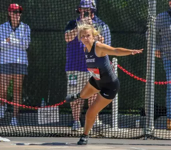 K-State JR Ashley Petr competing in the Womens Discus at the 2019 Big 12 Track and Field Championship at the John Jacobs Track and Field Complex in Norman, Oklahoma on Friday, May 10, 2019