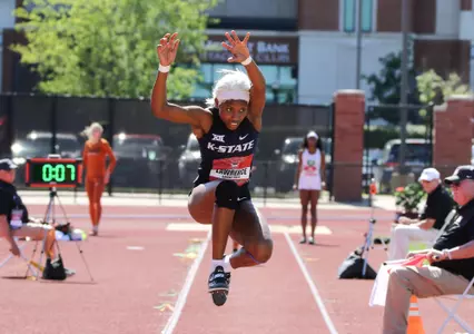 K-State SR Shardia Lawrence competing in the Womens Triple Jump at the 2019 Big 12 Track and Field Championship at the John Jacobs Track and Field Complex in Norman, Oklahoma on Sunday, May 12, 2019