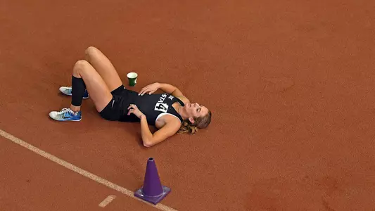 Lauren Taubert catches her breath at the 2019 K-State Winter Invitational