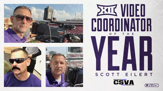 A collage of images of Scott Eilert, who was named the 2019-20 Big 12 Video Coordinator of the Year