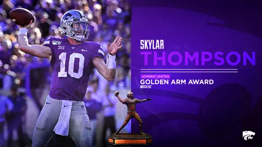 Graphic announcing Skylar Thompson on Golden Arm Award watch list