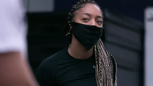 Jada Moore looks on at K-State women's basketball's last workout of the summer