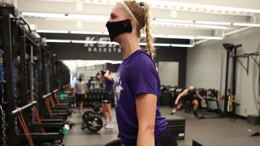 Taylor Lauterbach at K-State's first lift and practice ahead of the 2020-21 season