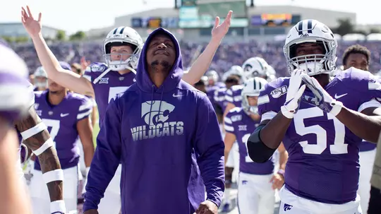 Justin Hughes looks on during a game at Bill Snyder Family Stadium in 2019