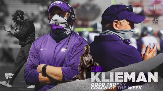 Graphic announcing Klieman as Dodd Coach of the Week after OU game