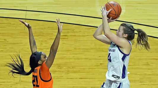 K-State's Sydney Goodson competes against Oklahoma State at Bramlage Coliseum in Manhattan, Kansas on January 25, 2021.