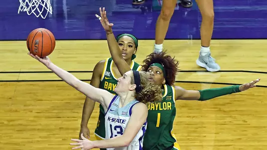K-State's Laura Macke competes against Baylor at Bramlage Coliseum in Manhattan, Kansas on February 7, 2021.