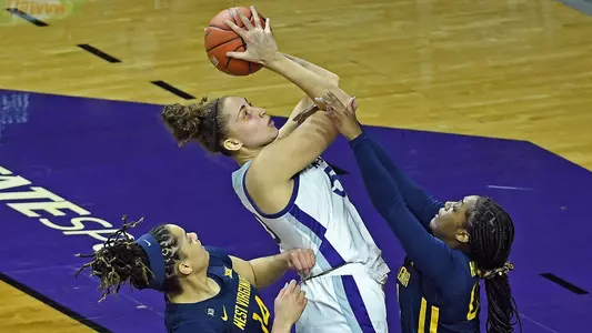 K-State's Ayoka Lee competes against West Virginia at Bramlage Coliseum in Manhattan, Kansas on March 3, 2021.