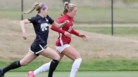 Aliyah El-Naggar competes for the ball at Oklahoma on Saturday, April 17, in the 2020 regular season finale.