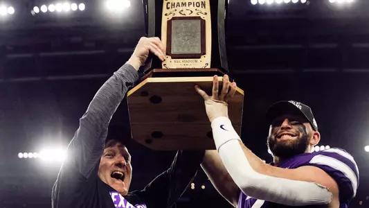 Coach Klieman and Skylar Thompson - Texas Bowl Trophy