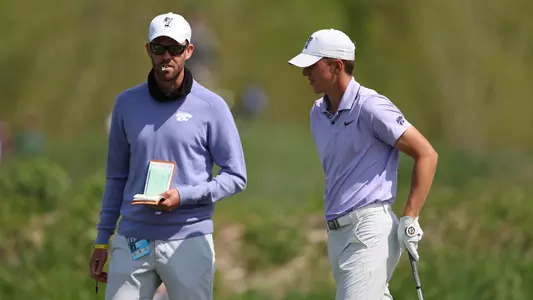 Cullen Carstens and Nicklaus Mason during the first round of the 2023 NCAA Bath Regional at Eagle Eye Golf Club in Bath, Michigan. (Rey Del Rio)
