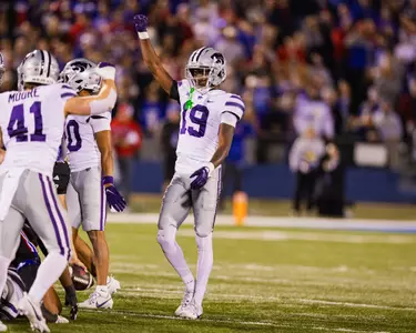 Kansas State Football vs. Kansas, November 18, 2023. Final: KSU 31, KU 27, .
15th straight win against Kansas.
(Photo: Chandler Mixon/K-State Sports)