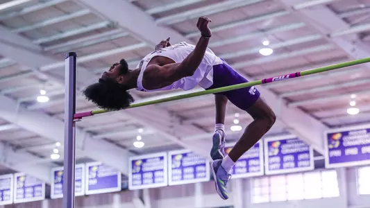 Devon Richardson competing in the high jump at Bob Timmons Challenge Dec. 2, 2023 in Lawrence, Kan. at Anschutz Pavilion