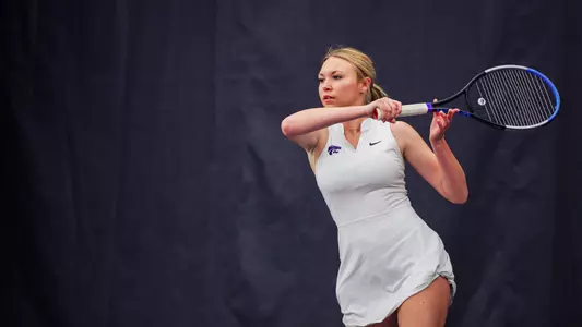Jillian Harkin during doubles matchups against Drake in first spring match at Body First Tennis Center on Jan. 20