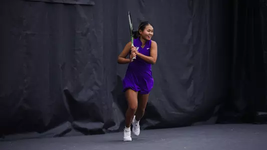 Maggie Chogsomjav against South Dakota at Body First Tennis Center on Jan. 28