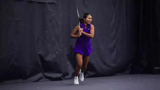 Maggie Chogsomjav against South Dakota at Body First Tennis Center on Jan. 28