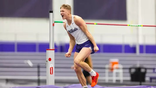 Emil Uhlin competing in the high jump during the men's heptathlon at the new K-State indoor track & field complex