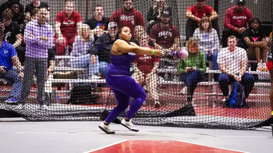 Monique Hardy wins weight throw in Big 12 Championship day 1