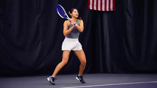 Manami Ukita versus Fordham on Feb. 17 at Body First Tennis Center