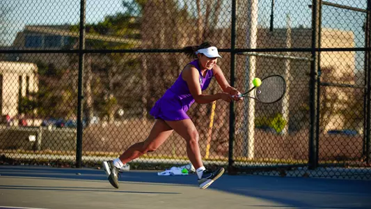 Maralgoo Chogsomjav versus Iowa State on March 1 at Mike Goss Tennis Stadium