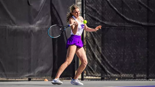 K-State Women's Tennis vs. Kansas, March 3, 2024. Final: KSU 1, KU 4.
(Photo: Austin Van Meter/K-State Sports)