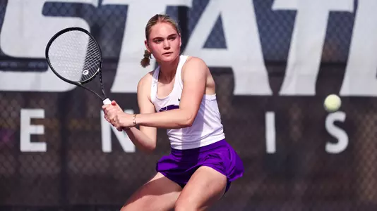 Charlotte Keitel versus Kansas on March 3 at Mike Goss Tennis Stadium