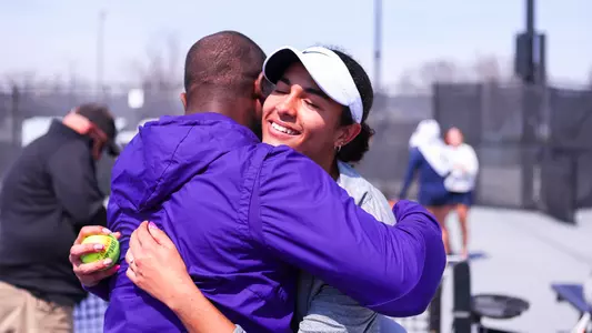 Vanesa Suarez after defeating West Virginia 4-3 on March 30 at Mike Goss Tennis Stadium