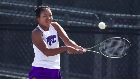 Maralgoo Chogsomjav versus Kansas on March 3 at Mike Goss Tennis Stadium