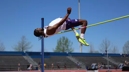 Devon Richardson in the high jump during the Rock Chalk Classic