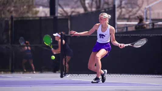 Charlotte Keitel against West Virginia on March 30 at Mike Goss Tennis Stadium