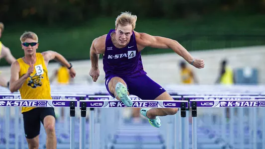 Michael Hermes in the 110m hurdles at the Ward Haylett Invitational on April 26 at R.V. Christian Track