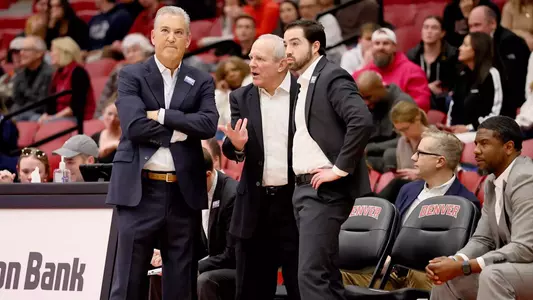 30 JAN 2025: The University of Denver Menās Basketball team takes on Kansas City at Hamilton Gymnasium in Denver, CO.  Ā©Jamie Schwaberow/Clarkson Creative Photography
