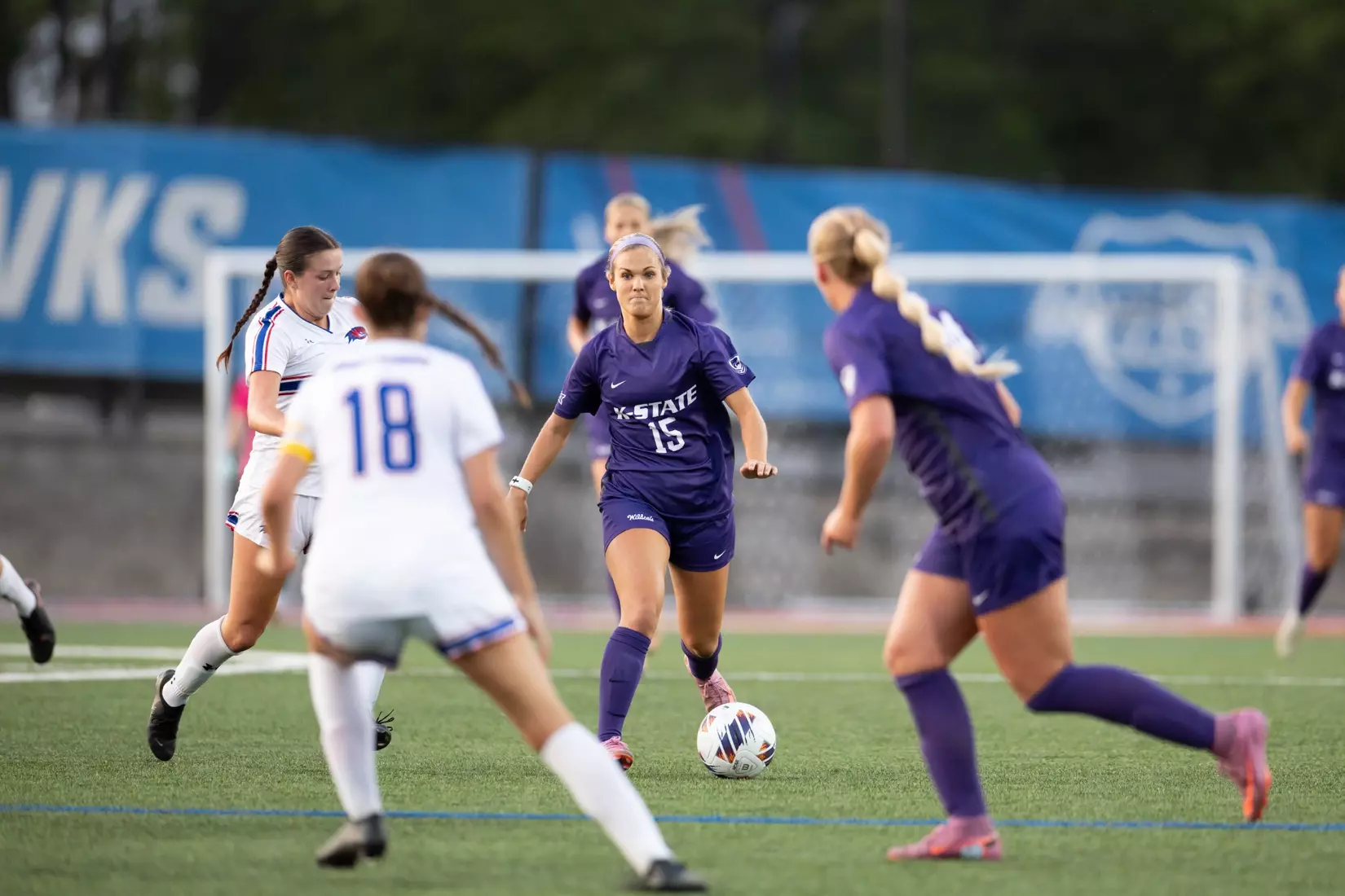 McKinnan Braswell looks up field at UMass Lowell.